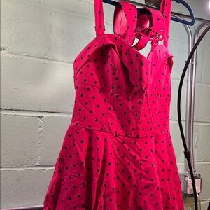 Maneater Swing Dress - Pink & Black w/ Pockets & Matching Thin & Wide Belts